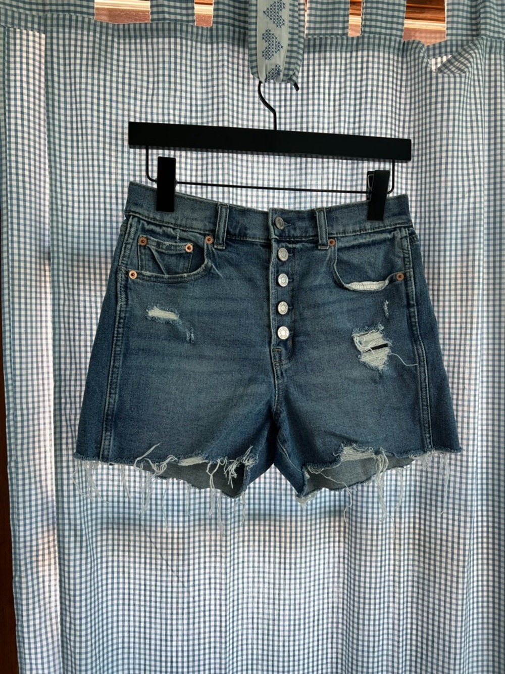 GAP Blue Distressed Button-Fly Denim Shorts